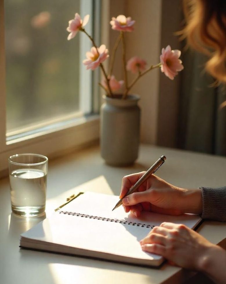 libro con flores rosa y verde